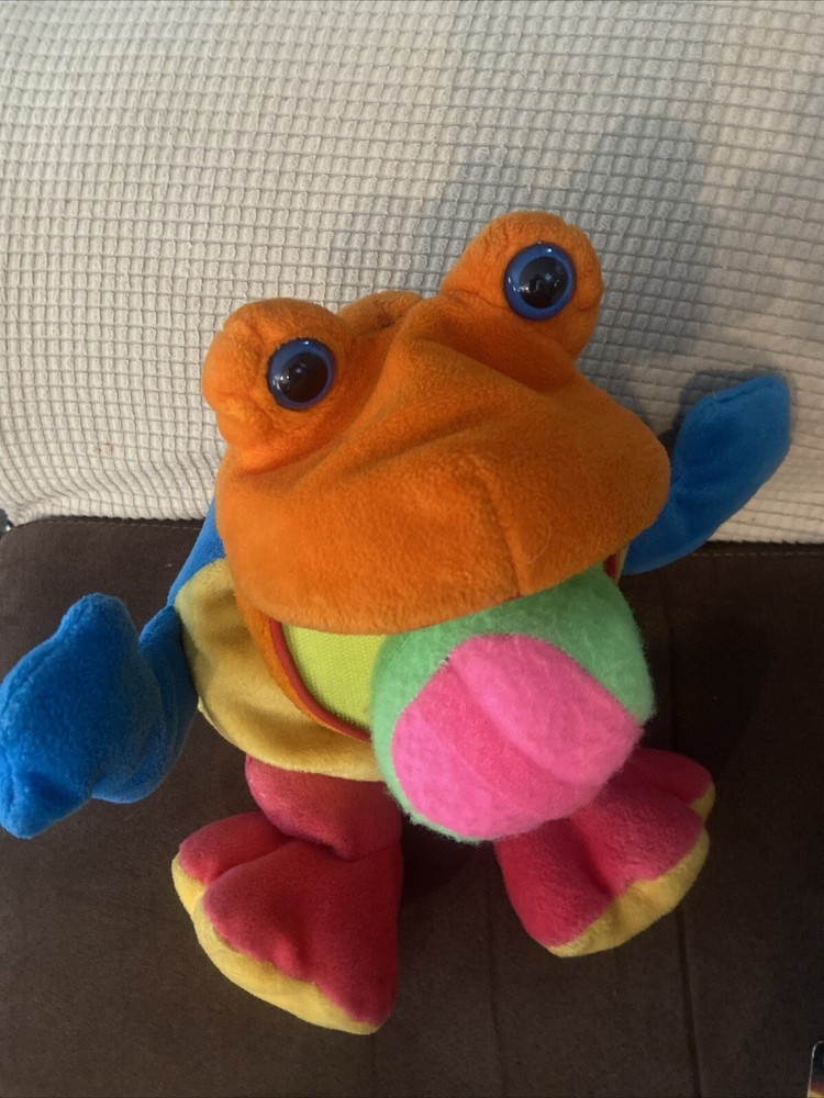 VTG. COMMONWEALTH PLUSH GOBBLE BALL COLORFUL FROG PUPPET,one HOOK & LOOP BALL