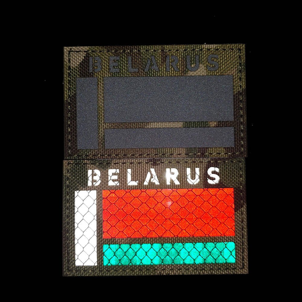 IR Reflective Belarus Flag or Camouflage Embroidered Hook and Loop Morale Patch