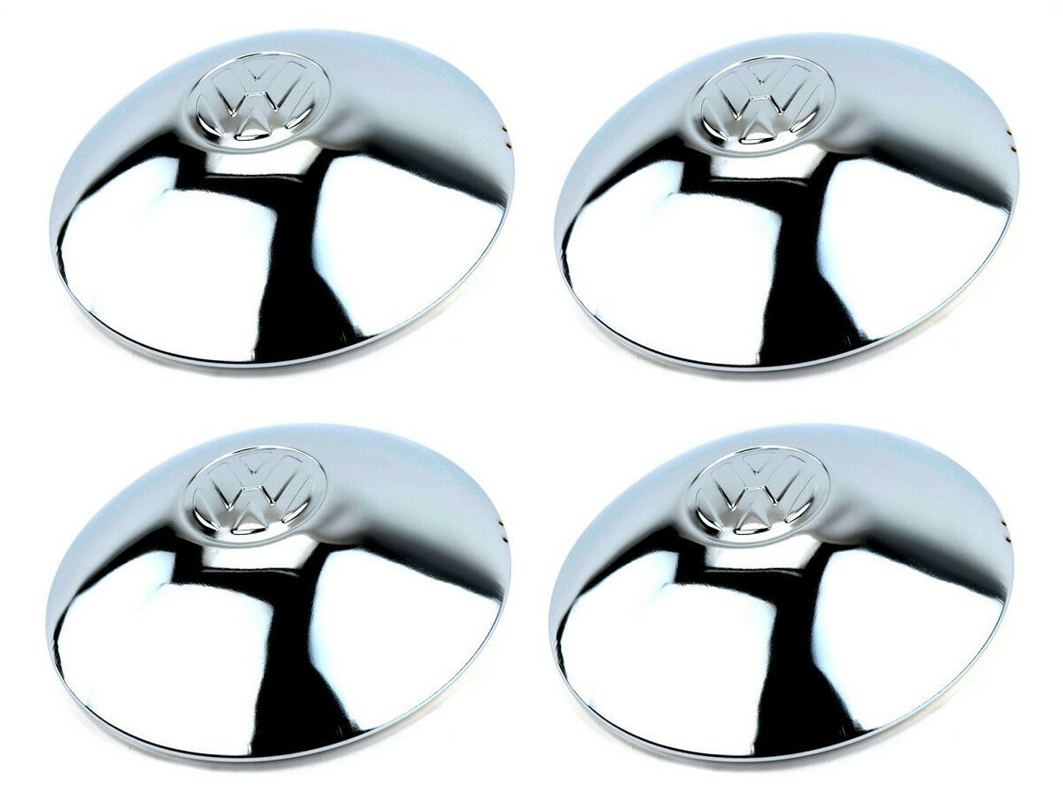 Set of 4 Chromed Hubcap EARLY VW Beetle Bus Bug Ghia Thing Half Moon Domed 5-Lug