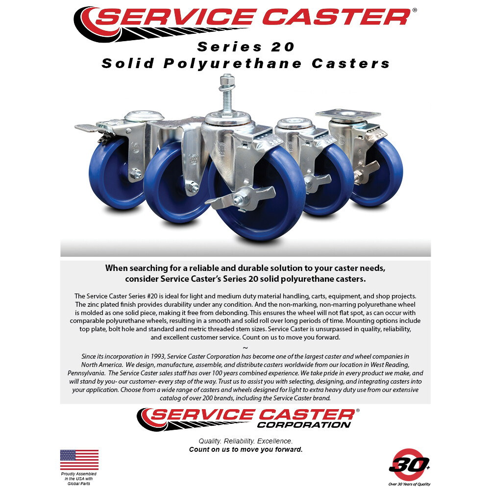 3.5 Inch Solid Polyurethane 10MM Threaded Stem Caster Set with Brake