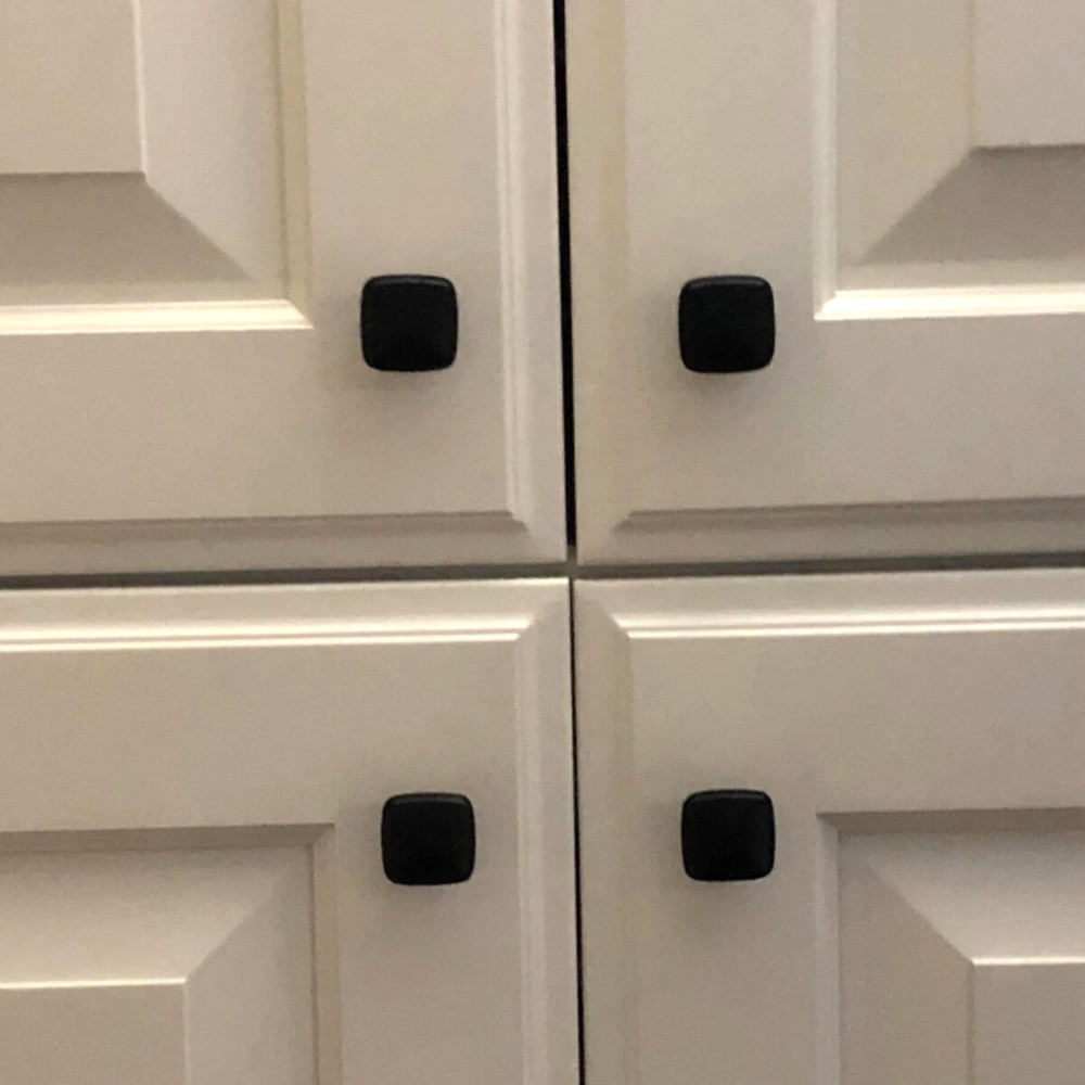 SET of 2 Matte BLACK 1.25" SQUARE Metal Drawer PULL KNOBS Cabinet Cupboard Pull