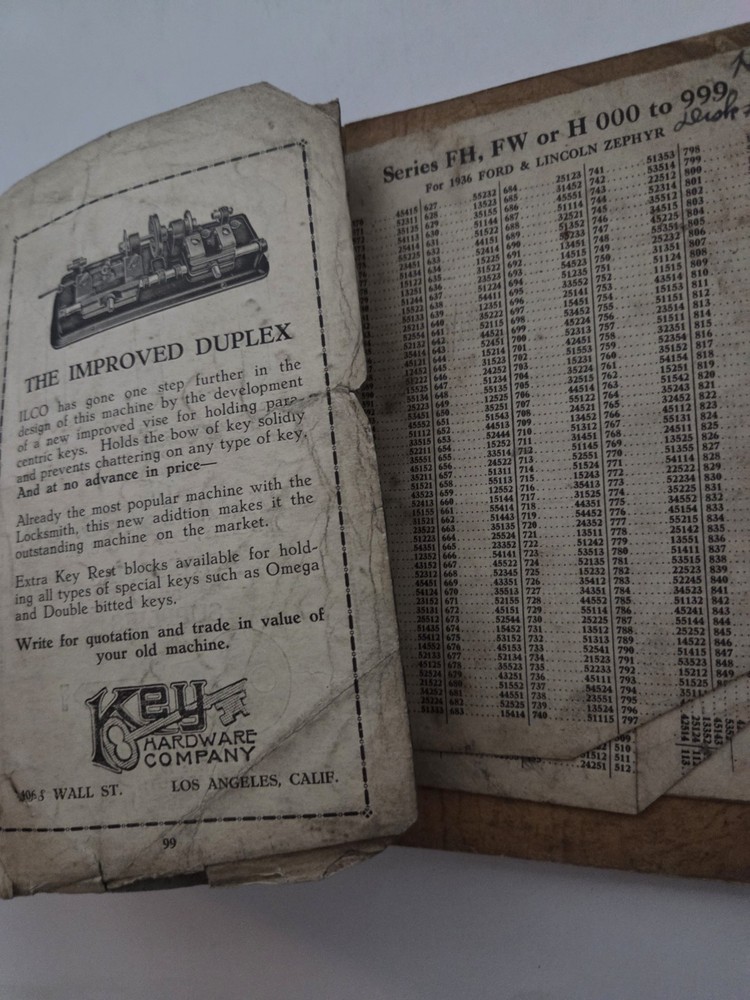 1937 Miscellaneous Locksmithing Information And Codes Book