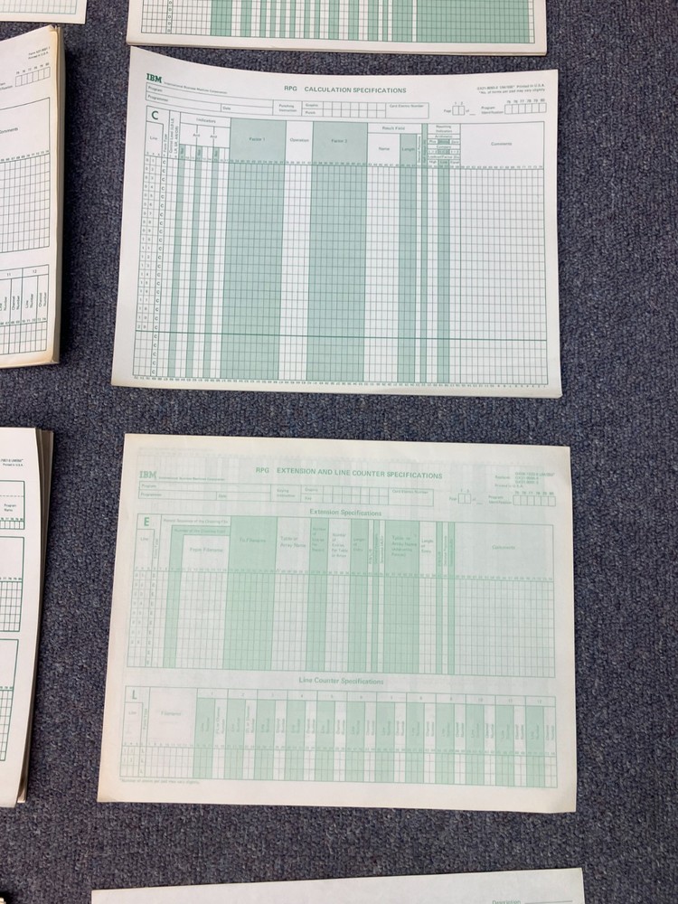 20 IBM S/36 AS/400 RPG OTHER Specifications Sheets Paper Pads Cards Coding Forms