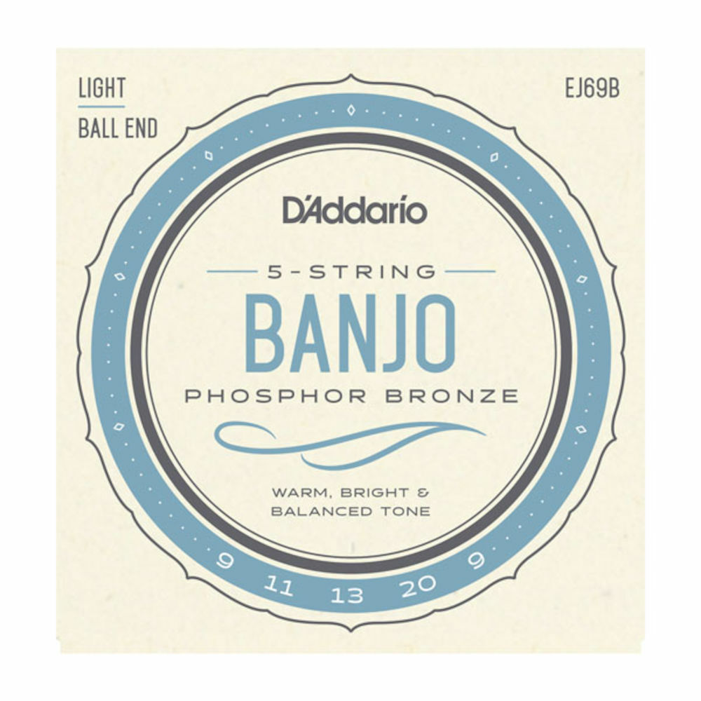 D'Addario EJ69B 5-String Ball-End Banjo Strings, Phosphor Bronze, Light, 9-20