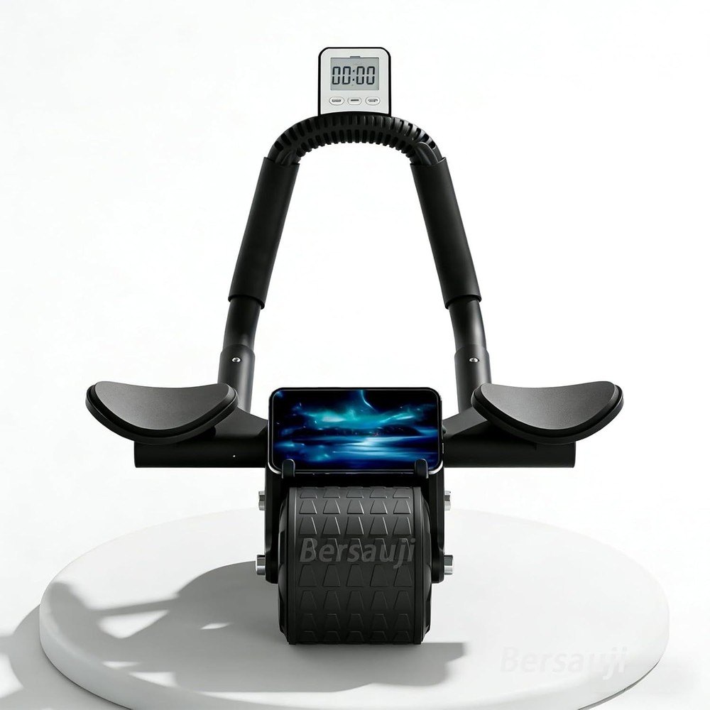 2025 New Ab Roller Wheel with Timer & Knee Mat,Automatic Rebound Black