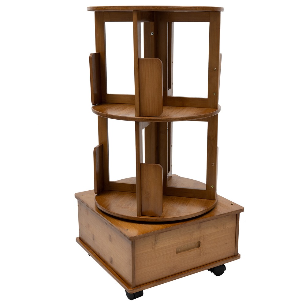 Multi Storage Table Side Table with Rolling Wheels Removable Swivel Bookcase