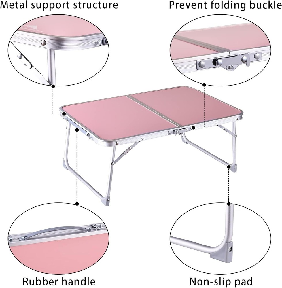 Foldable Laptop Bed Table Portable Mini Lap Desk Study Picnic Space Saving, Pink