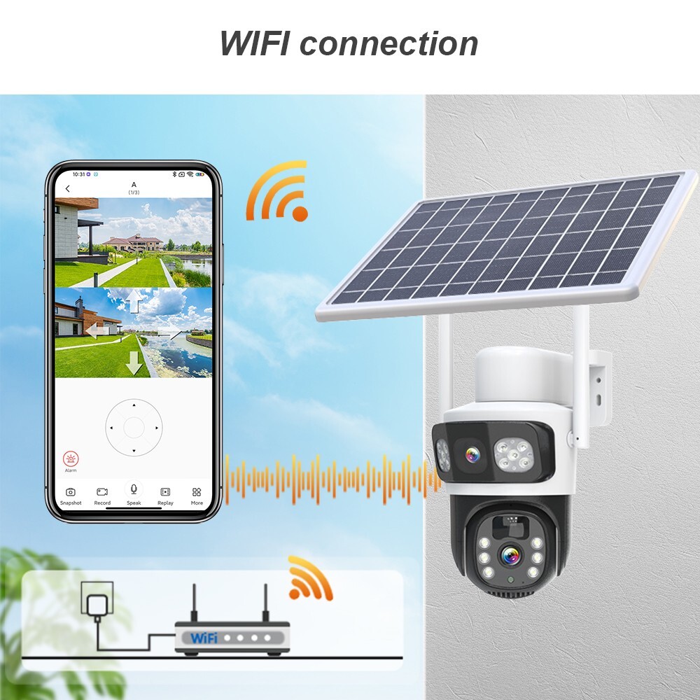 4MP WiFi Solar Battery Powered Wireless Security Camera Sys Outdoor PTZ Audio