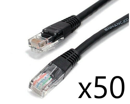 50 Pack Lot - 15ft CAT5e Ethernet Network LAN Router Patch Cable Cord Wire Black