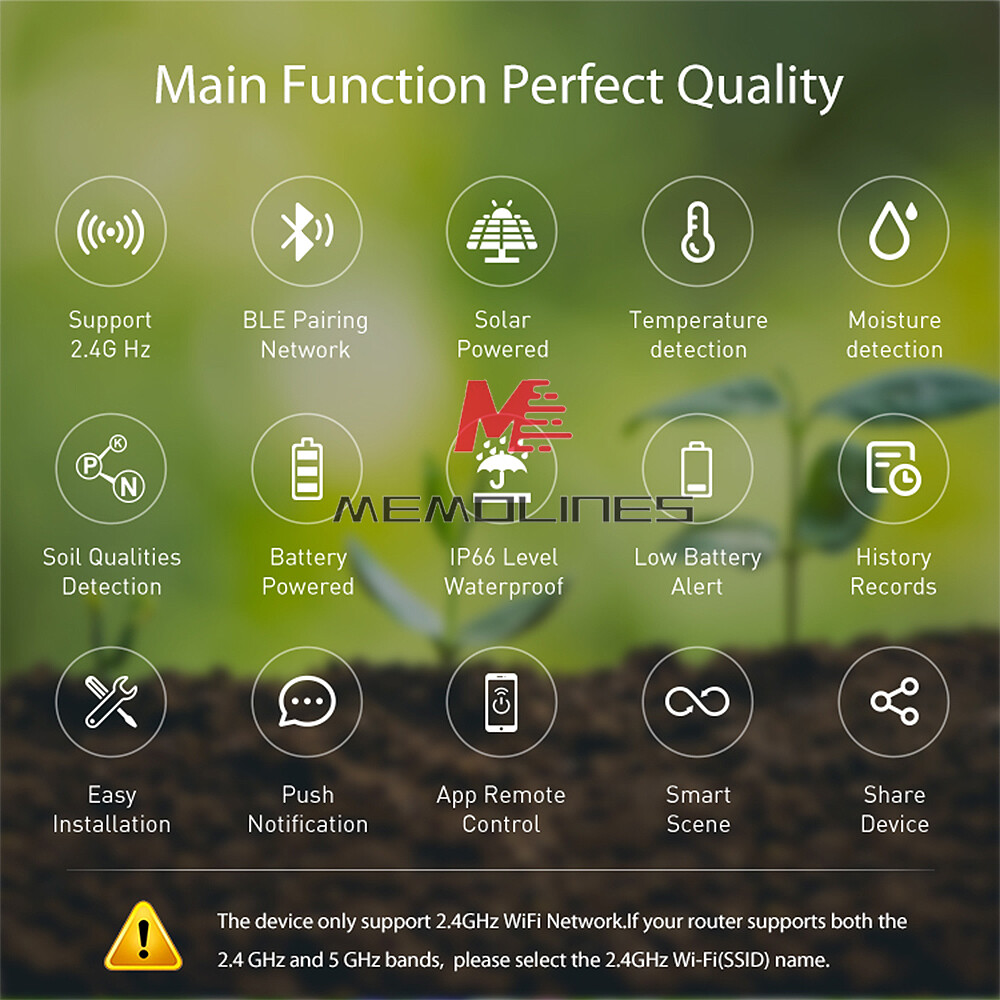 Tuya Smart WIFI Solar Soil Meter Sensor Waterproof Temp & Moisture &EC Detection