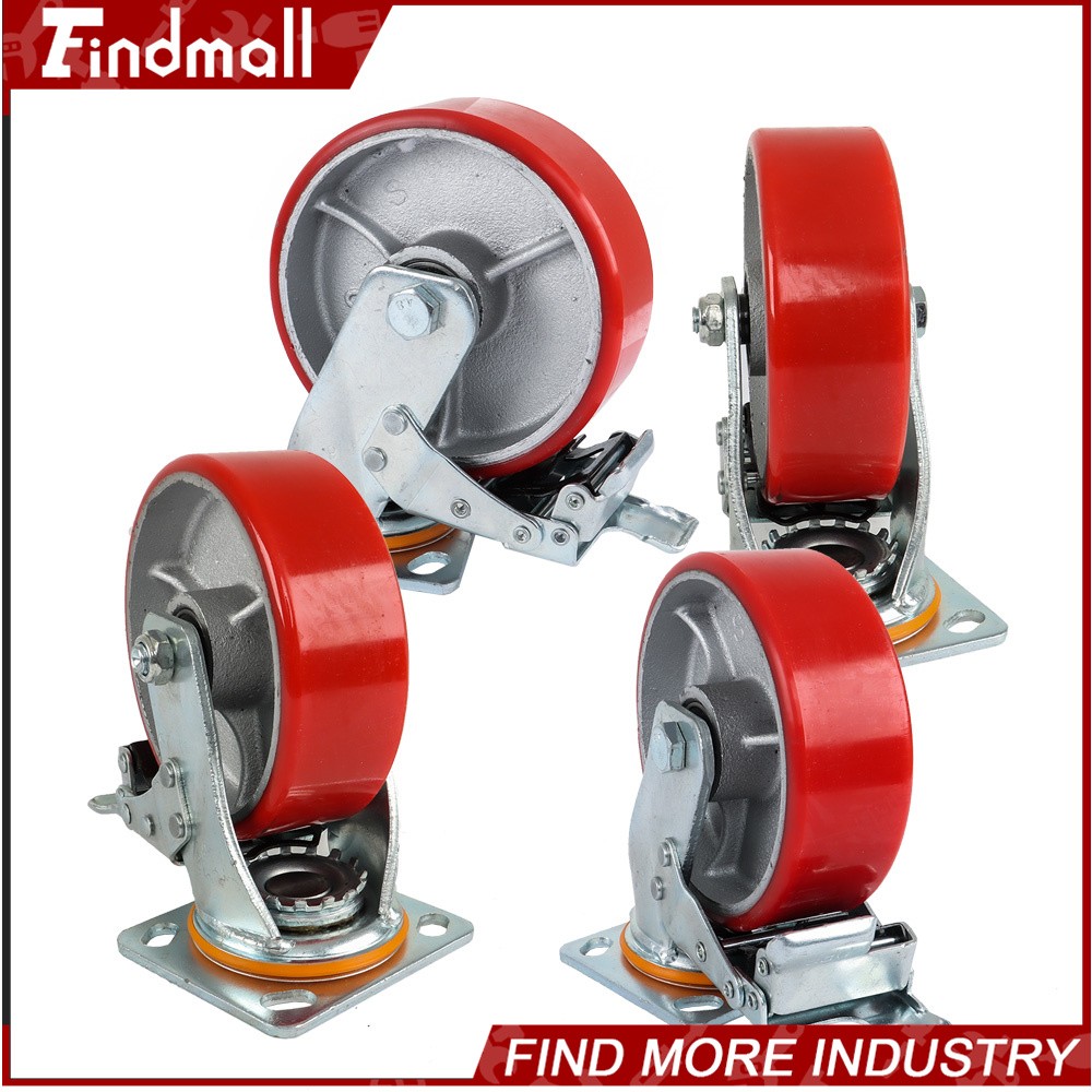 Findmall 4 Pack 6" Heavy Duty Caster Wheels Swivel Plate Total Lock Brake Red