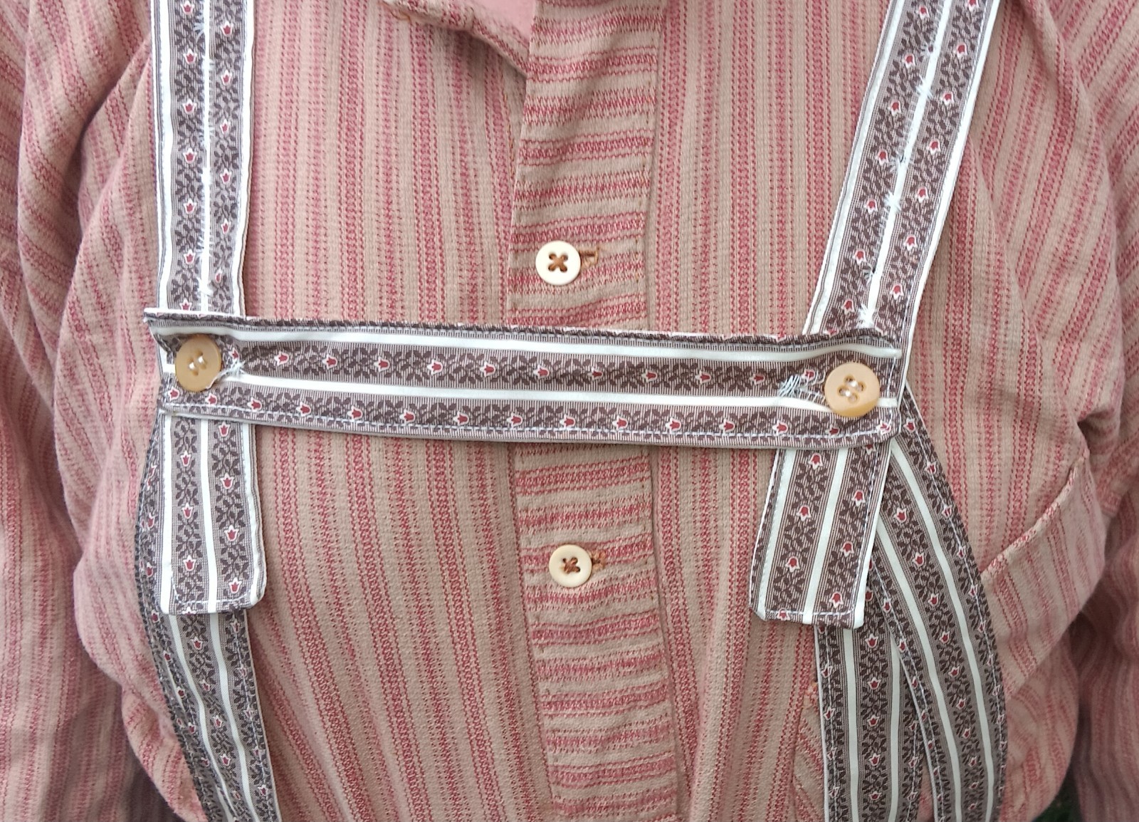 Civil War HANDSEWN Suspender Braces REDUCED SHOULDER SLIP Golden Tan w/Green