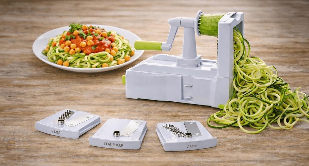 Sleek Vegetable Spiralizer with Blade Caddy: Ideal for Quick Weeknight Cooking