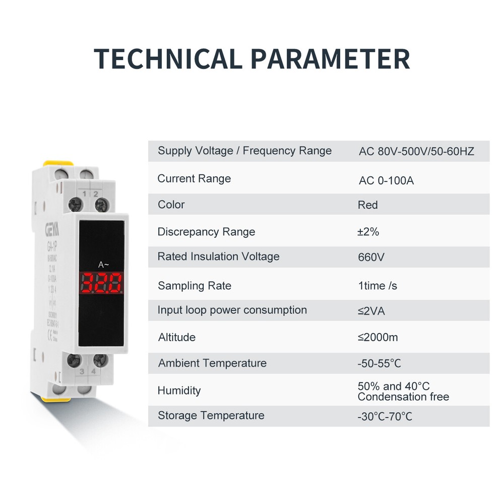 GEYA Current Meter Single Three Phase Modular AC0A-100A LED Display 80V-500V