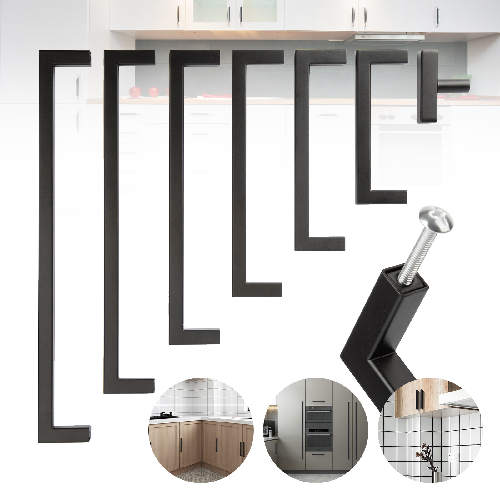 Modern Cabinet Handles Matte Black Kitchen Drawer Stainless Steel Square Pulls