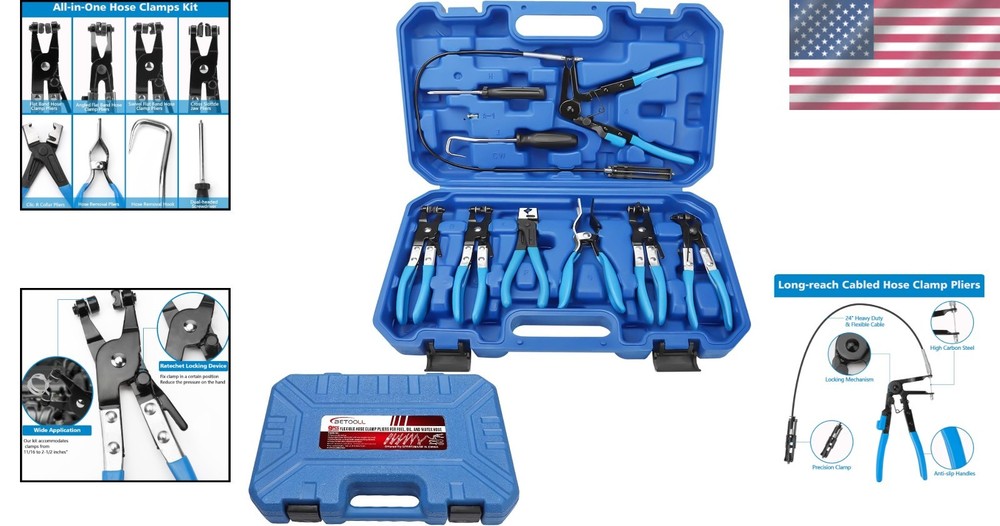 9pc Hose Clamp Pliers Set with Flexible Wire