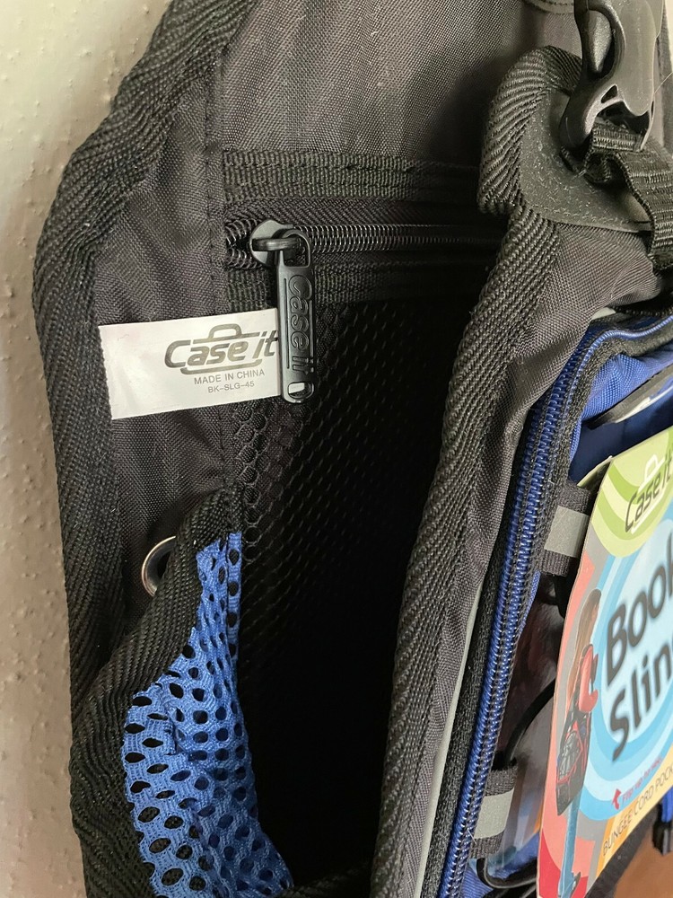 CASE It Book Sling Back Pack W/Cinch Padded NWT Multi Pockets Blue/Black