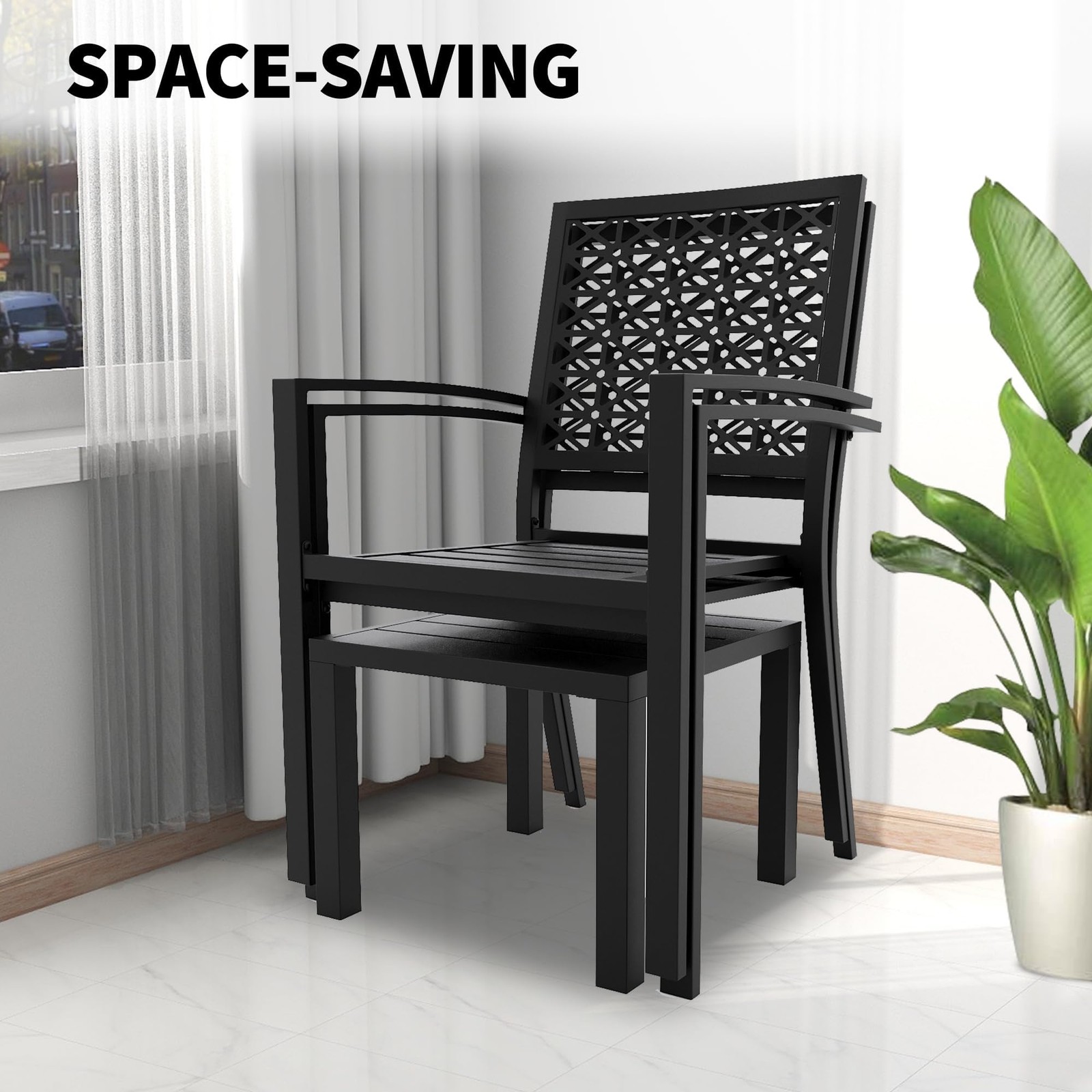 Outdoor Bistro Set 3-Piece Stackable Patio Chairs Square Table Metal Black