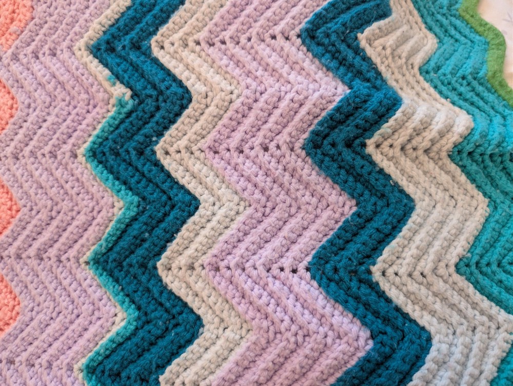 Handmade Multicolor Chevron Crochet Large Sofa Throw Blanket Decorative