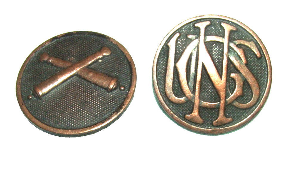 WWI EM Collar Disc Set, Field Artillery & Script USNG,  No Nuts (A)