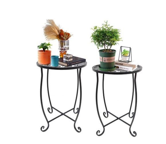 2 Pack Indoor Outdoor Side Tables, Weather Resistant Metal Patio Side Table