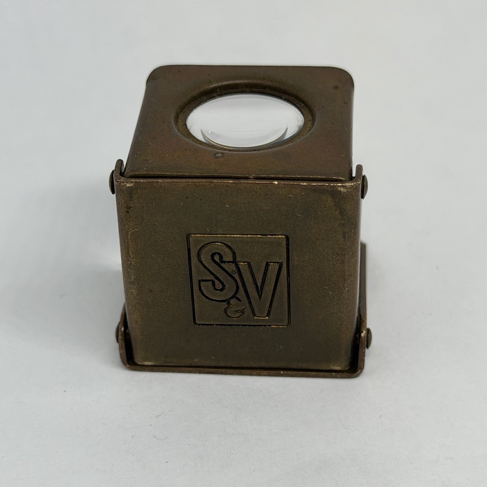 Small Vintage S&V Brand Germany Brass Folding Map Magnifying Glass Loupe - Nice