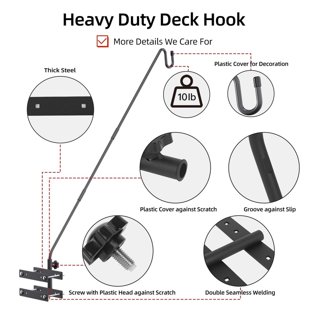 Deck Hook-Bird Feeder Pole for Deck Railing, 29-43-Inch Adjustable Bird Feeder.