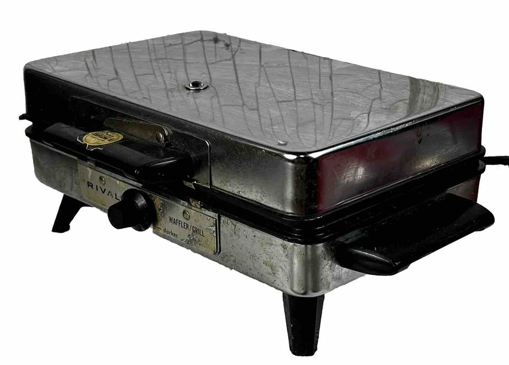 VTG Rival Chrome Waffle Maker Rectangle Pizzerella Tested and Working MCM Retro