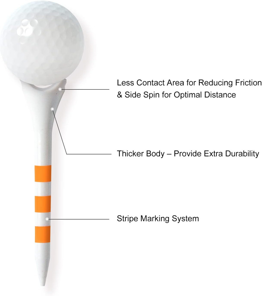 60/100 Pack Plastic Golf Tees (2-3/4"Or 3-1/4"), Enhanced Durability & Stability