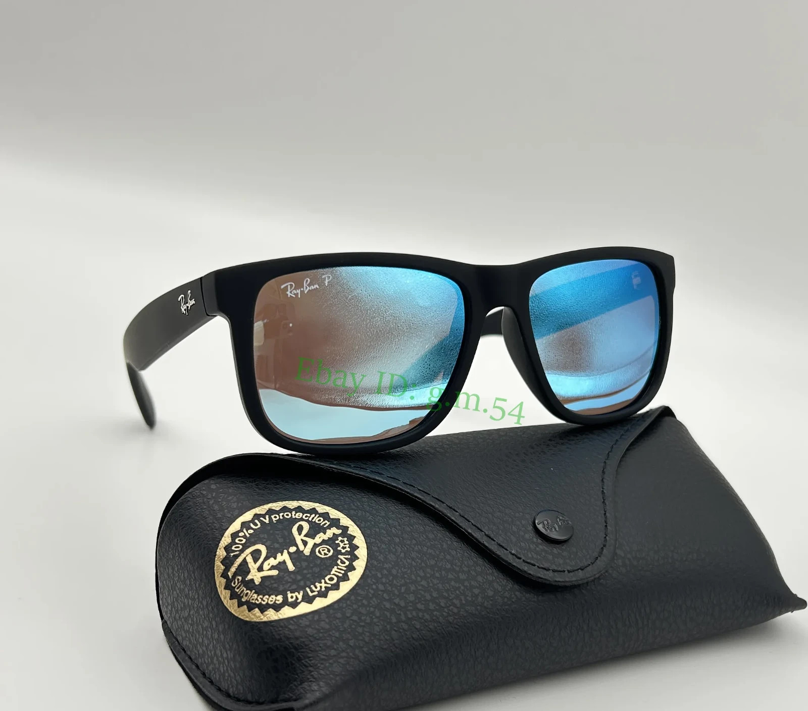 Ray-Ban Justin RB4165 Polarized Sunglasses Blue Mirror Lens UV400 Black 54mm