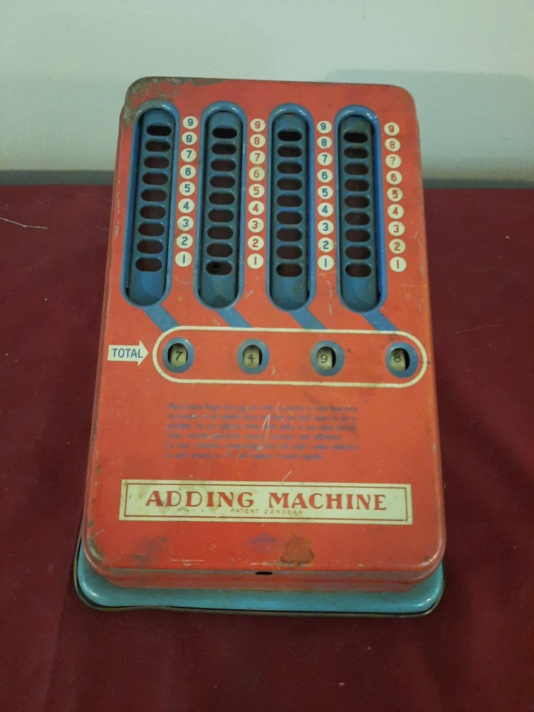Wolverine Metal Tin Advantage 1940s Adding Machine Hand Pull Working Calculator