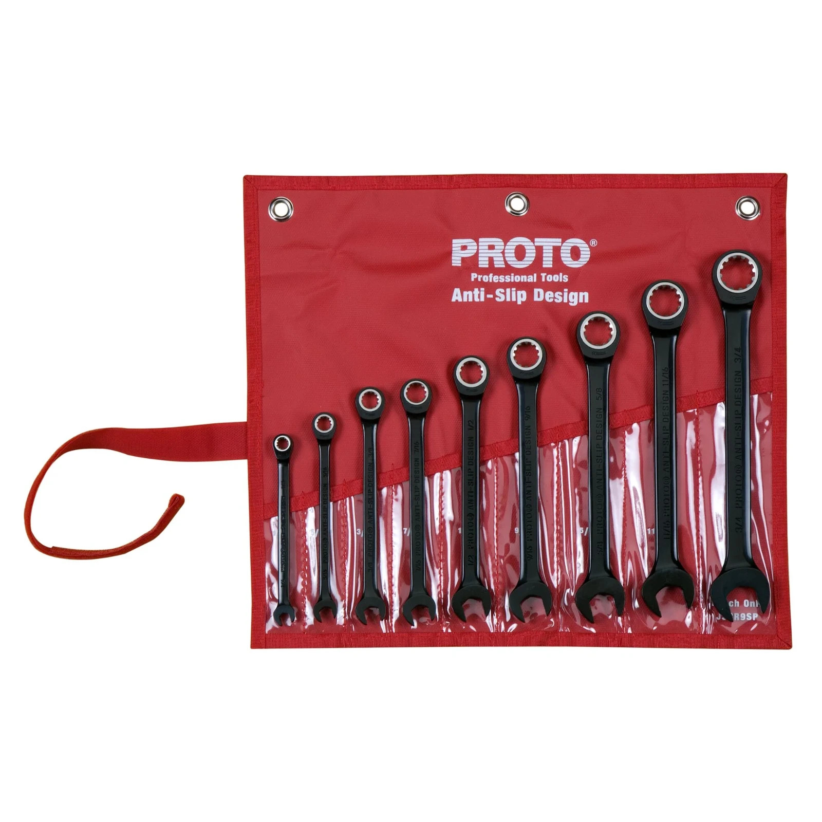 Proto 9 Piece Ratcheting Combination Wrench Set, 12 Point, 1/4" to 3/4 inch