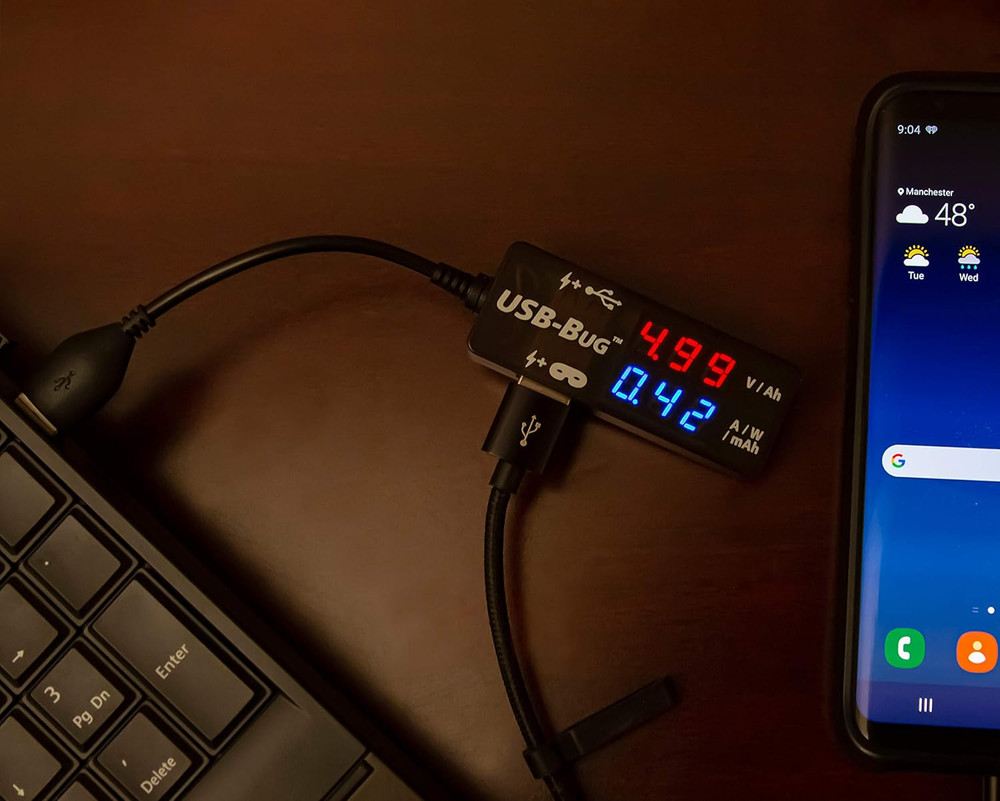 Usb-Bug Dual-Output Inline USB-A Tester with Data Masking Port