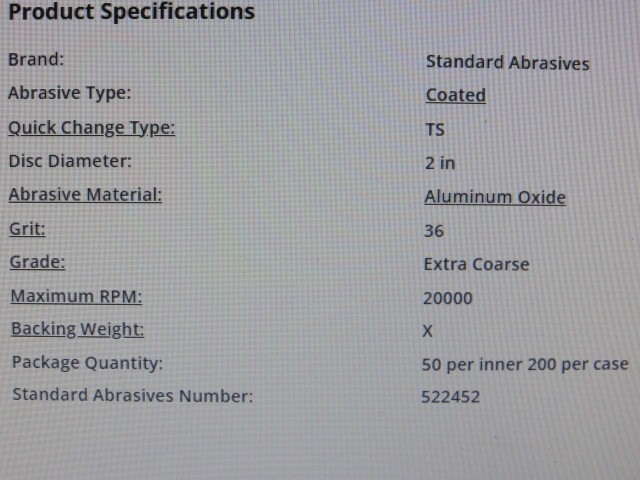 50 ) STANDARD ABRASIVES TS 522452 QUICK CHANGE, 2 INCH, A/O, 36 GRIT, 2 PLY DISC