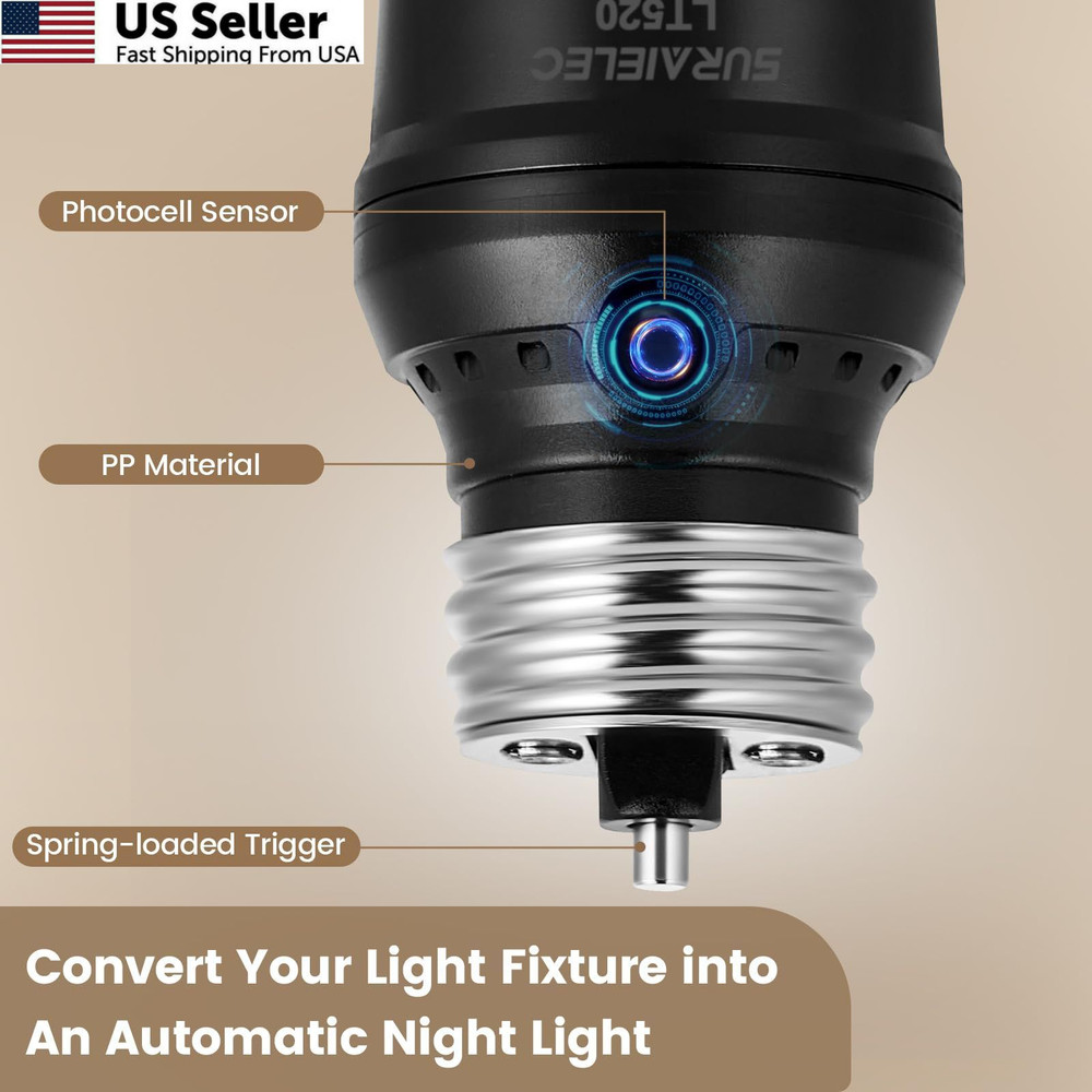 Suraielec 2 Pack E26 E27 Light Sensor Socket Dusk to Dawn Automatic Outdoor
