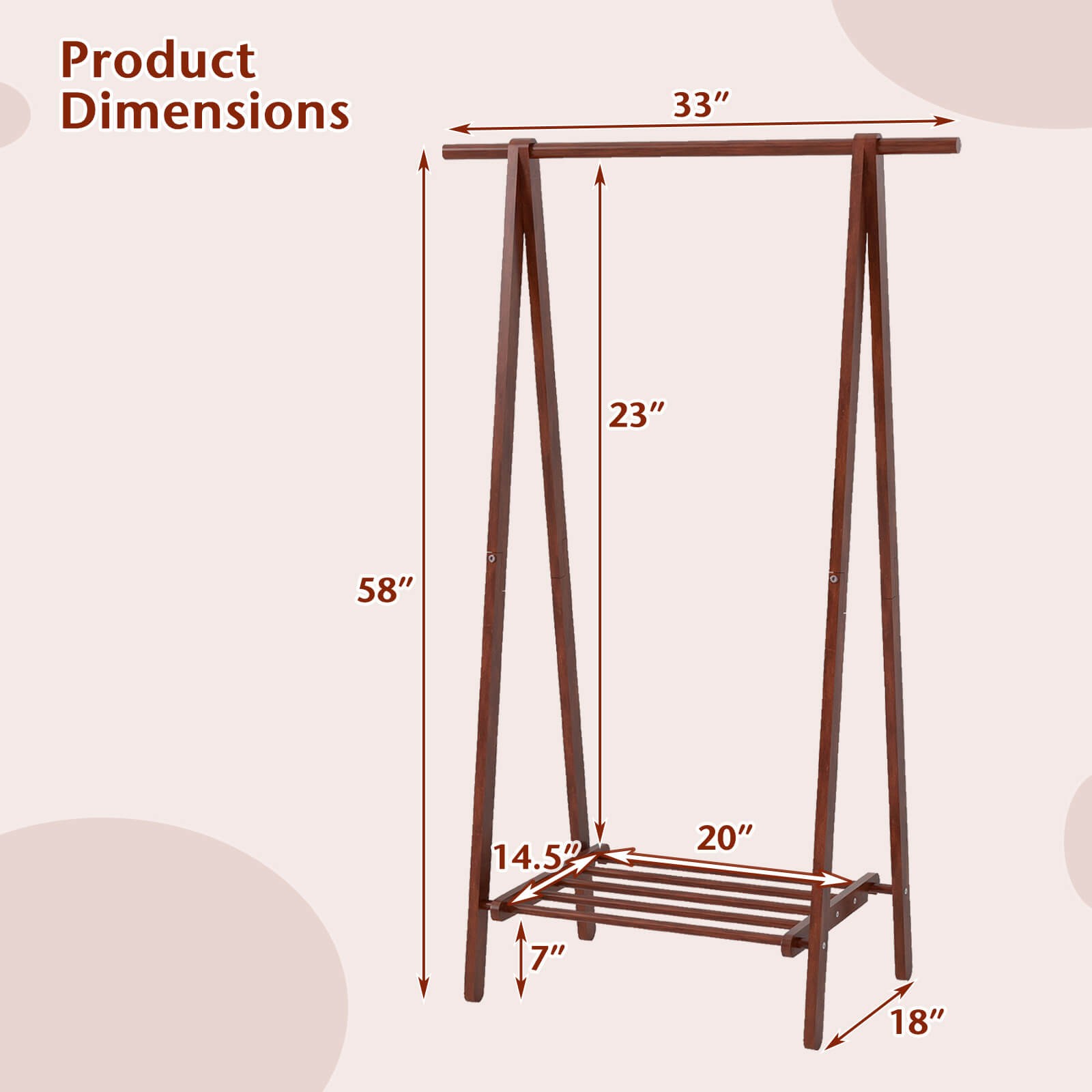 Folding Rubber Wood Clothes Hanging Rack w/Bottom Storage Shelf for Bedroom