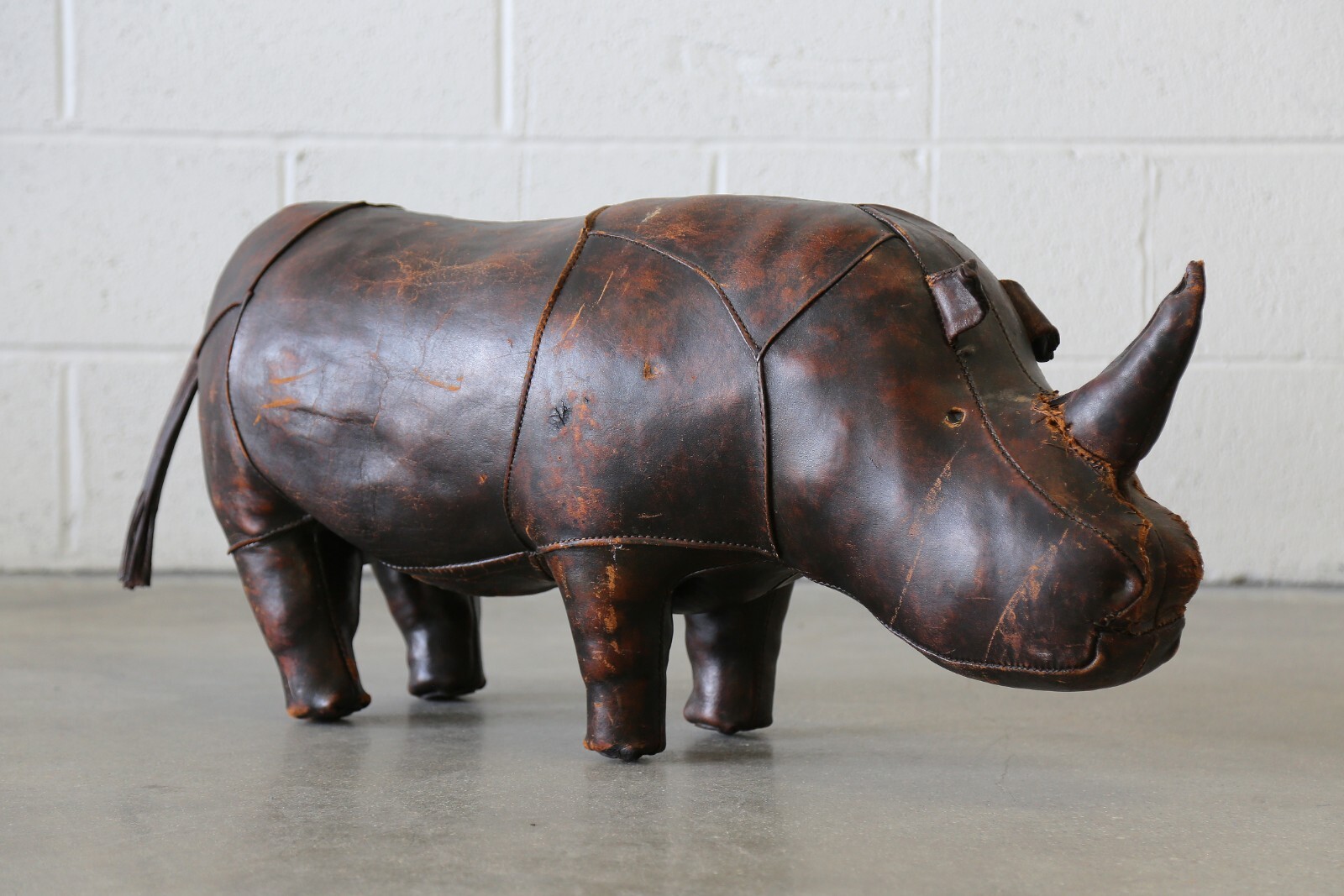 1960s Dimitri Omersa 36" Leather Rhinoceros Ottoman Abercrombie Fitch