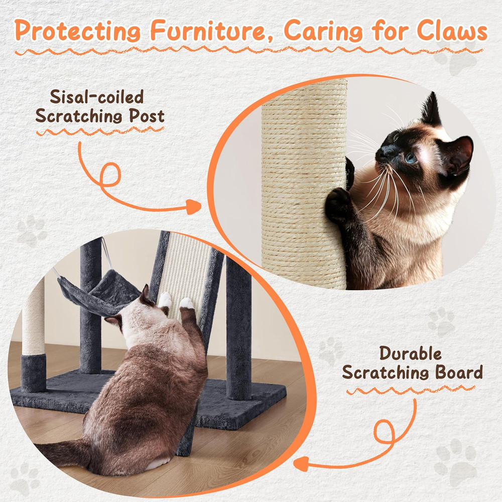 Deluxe 63.5" Multi-Level Cat Tree with Hammock & Scratching Posts for Cats