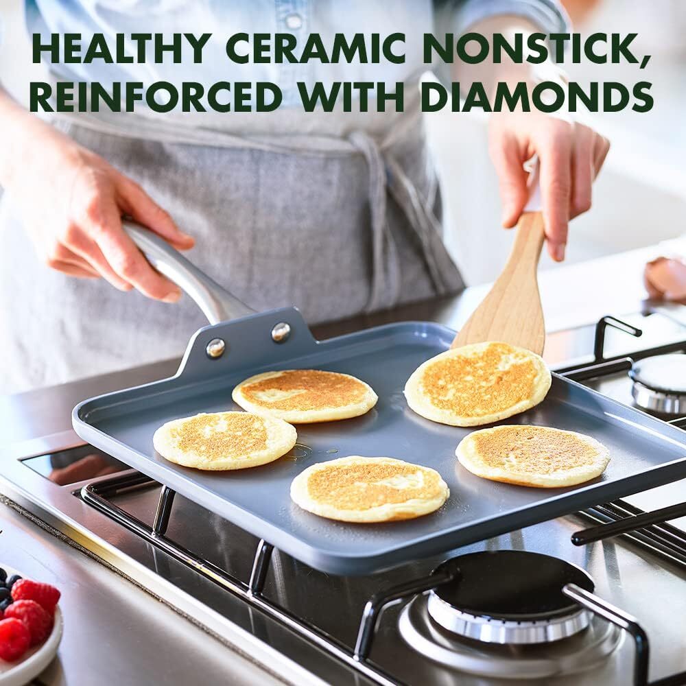 Lima Hard Anodized 11” Square Griddle Pan, Ceramic Nonstick, Gray