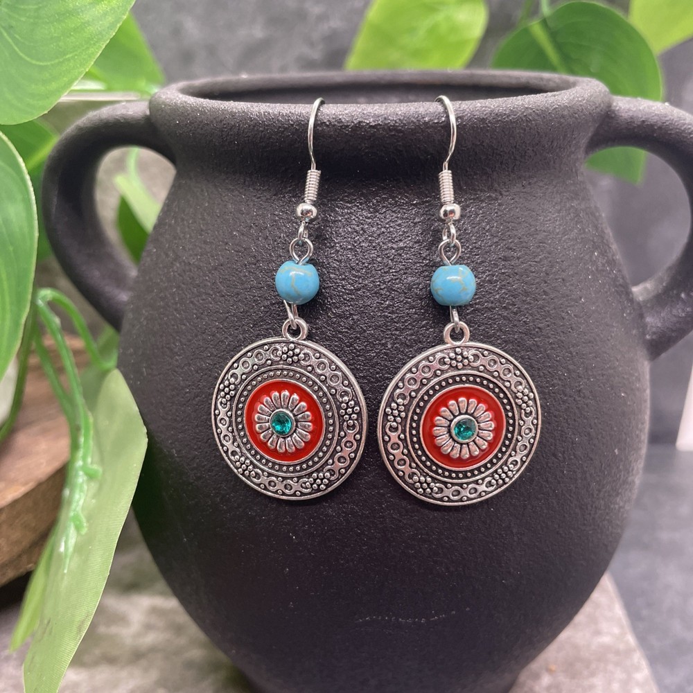 2” Silver-tone Boho Retro Earring Set Drop Dangle New Free Ship B6350