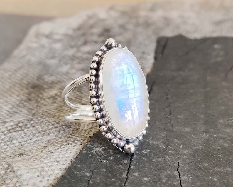 Rainbow Moonstone 925 Sterling Silver Handmade Ring For Women's