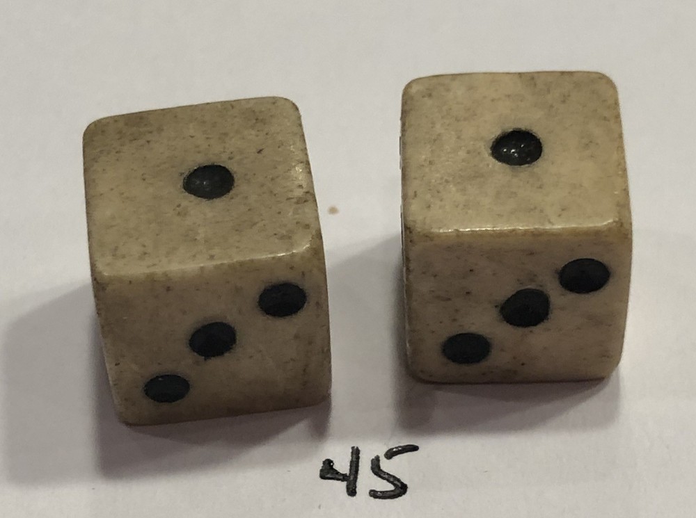 Authentic Vintage Pair Bone (Bovine) Dice 7/16+”