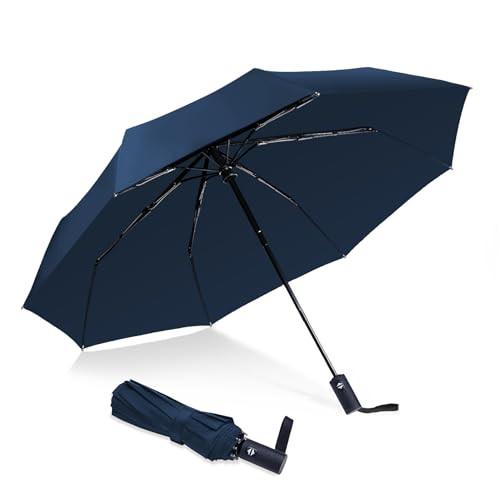 Travel Essentials Umbrella Windproof Compact Collapsible Light, Automatic, Blue