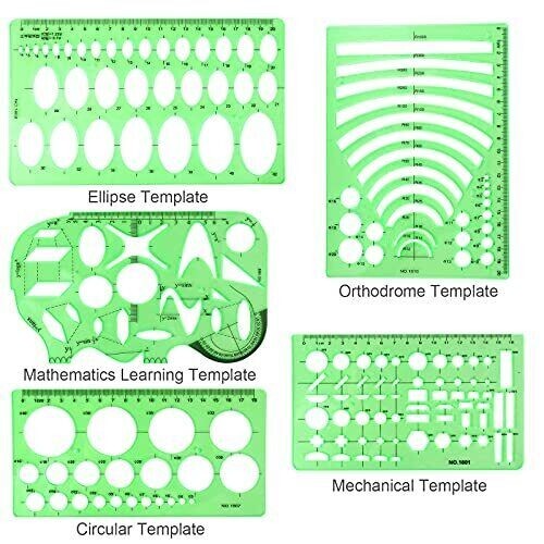 11PCS Geometric Drawings Templates Drafting Stencils Measuring Tools Plastic Set