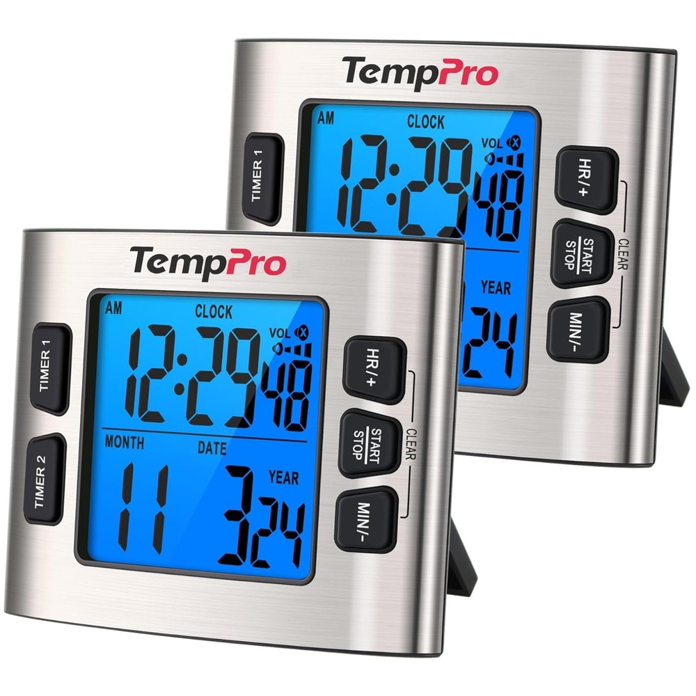 Adjustable Alarm Volume, LCD Backlit Display Timer Clock