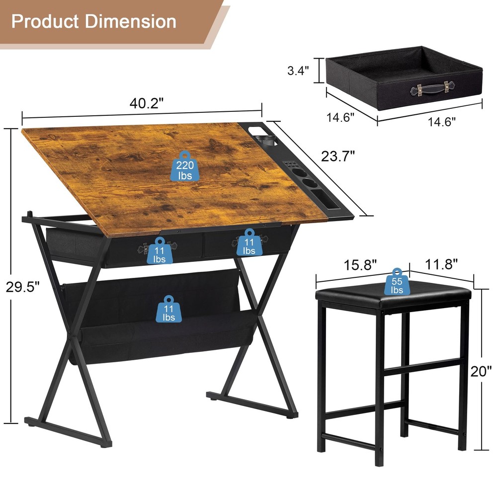 Drafting Table Art Desk Art Table Adjustable Drawing Table Tilted Tabletop wi...