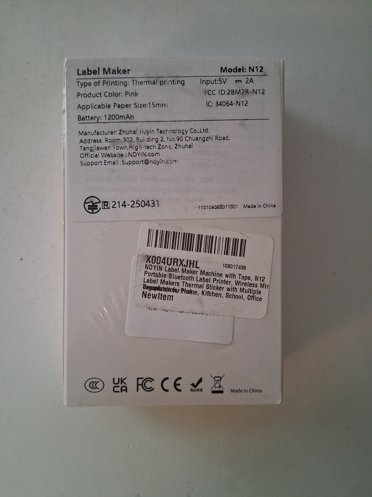 Ndyin N12 Label Maker Machine with Tape Mini Bluetooth Sticker Thermal Printer
