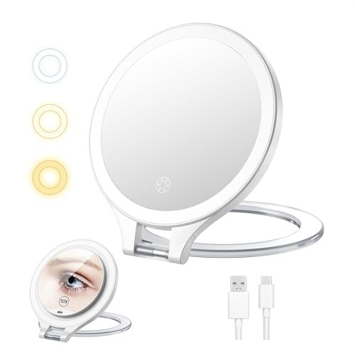 Magnifying Mirror with Light, 10X / 1X Double Sided Makeup Mirror, White