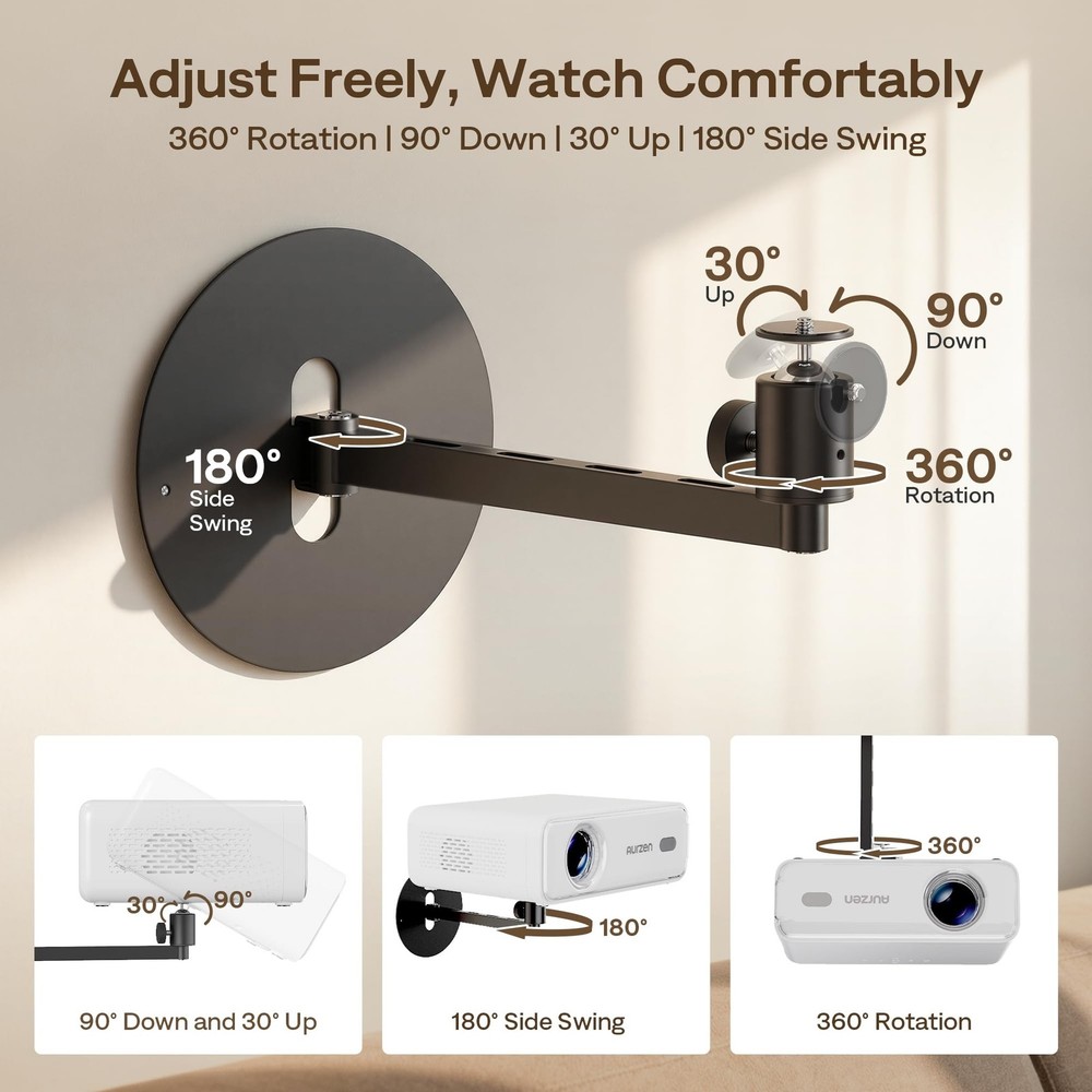 Aurzen Projector Wall Mount Shelf, Wall Use with Adjustable Angle, 360° Rot