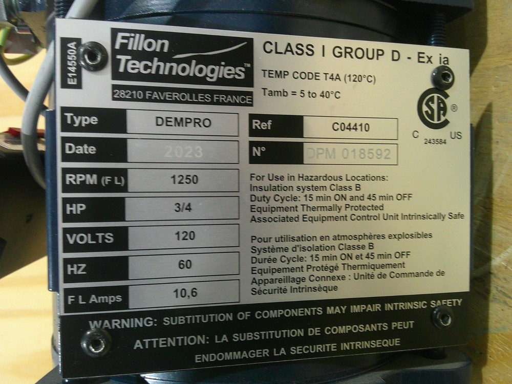 Fillon Technologies Dempro 3/4Hp Single Phase Explosion-Proof Motor With Remote